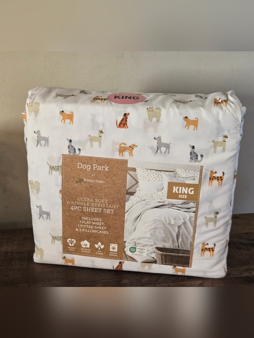Willow Home King Sheet Set - White with Dogs Print Dog Park